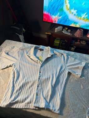 Reason Men's Light Blue Textured Cable Knit Short Sleeve Button Down Shirt